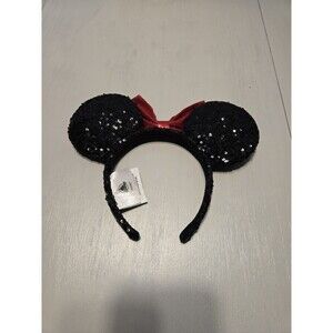 Disney Minnie Mouse Classic Sequin Red Bow Black Color Changing Ear Headband